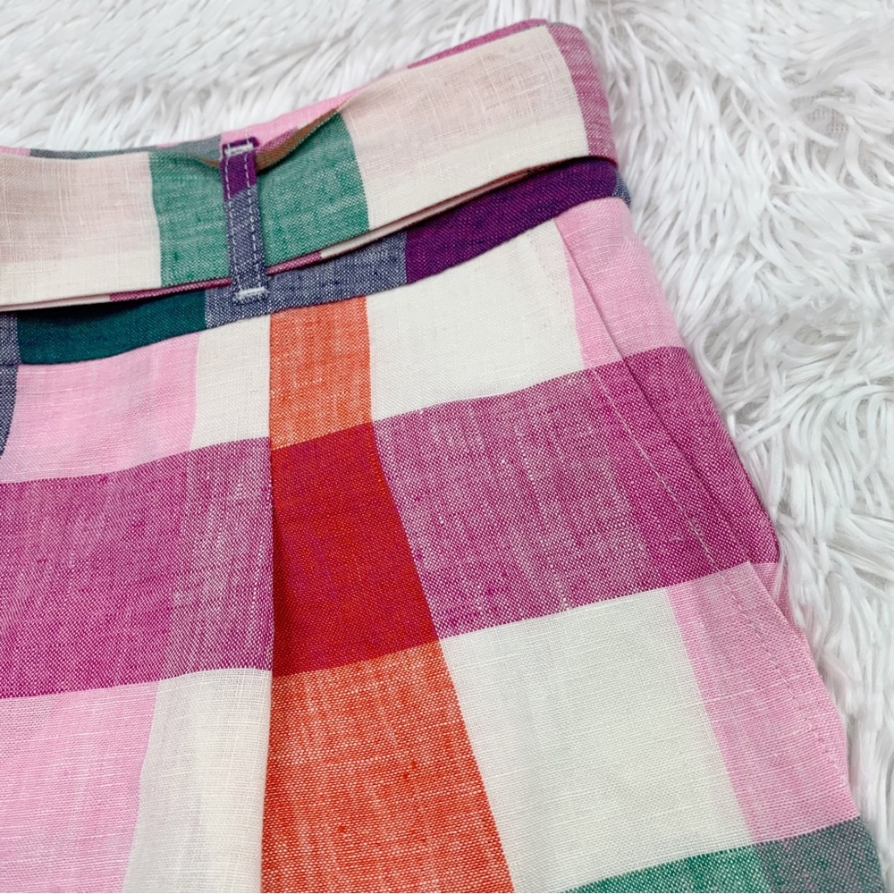Boden Alma high rise Tie Waist Linen Shorts Bonbon Pink, Flambe Check - Picture 3 of 11